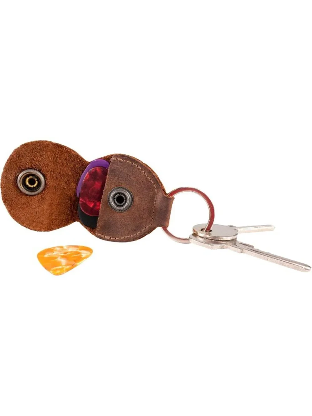 Guitar Pick Holder Keychain, Full Grain Leather Key Organizer for Musicians